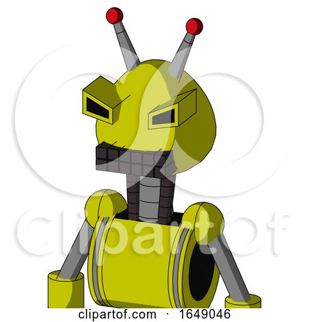 Yellow Robot with Rounded Head and Keyboard Mouth and Angry Eyes and Double Led Antenna by Leo Blanchette