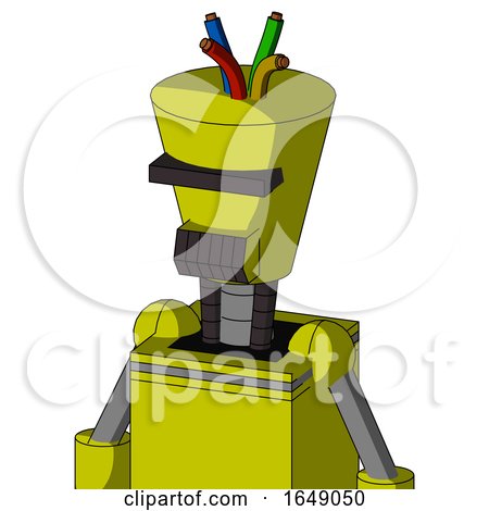 Yellow Robot with Cylinder-Conic Head and Dark Tooth Mouth and Black Visor Cyclops and Wire Hair by Leo Blanchette
