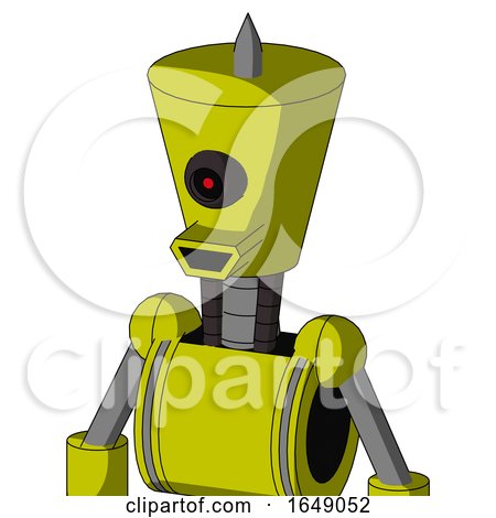Yellow Robot with Cylinder-Conic Head and Happy Mouth and Black Cyclops Eye and Spike Tip by Leo Blanchette