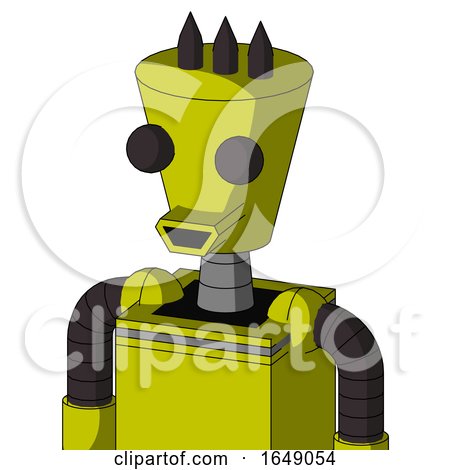 Yellow Robot with Cylinder-Conic Head and Happy Mouth and Two Eyes and Three Dark Spikes by Leo Blanchette