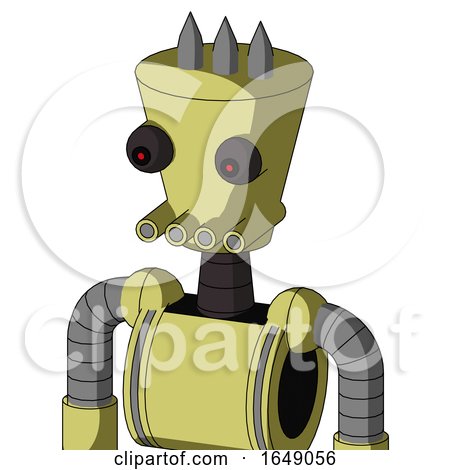 Yellow Robot with Cylinder-Conic Head and Pipes Mouth and Red Eyed and Three Spiked by Leo Blanchette