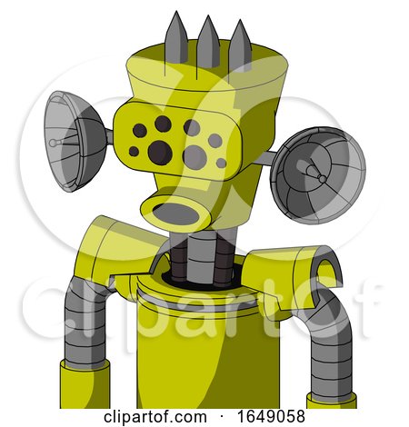 Yellow Robot with Cylinder-Conic Head and Round Mouth and Bug Eyes and Three Spiked by Leo Blanchette