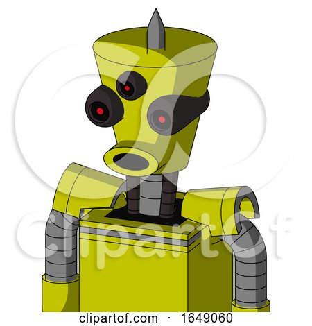 Yellow Robot with Cylinder-Conic Head and Round Mouth and Three-Eyed and Spike Tip by Leo Blanchette