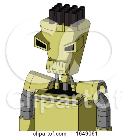 Yellow Robot with Cylinder-Conic Head and Toothy Mouth and Angry Eyes and Pipe Hair by Leo Blanchette