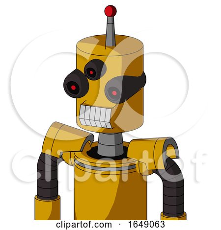 Yellow Robot with Cylinder Head and Teeth Mouth and Three-Eyed and Single Led Antenna by Leo Blanchette