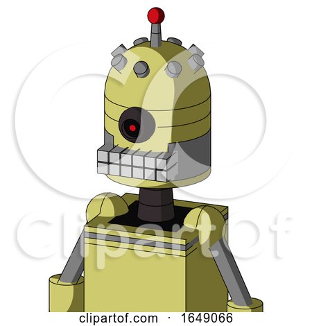 Yellow Robot with Dome Head and Keyboard Mouth and Black Cyclops Eye and Single Led Antenna by Leo Blanchette