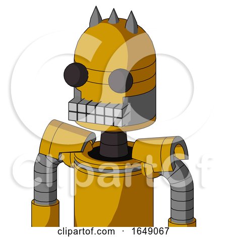 Yellow Robot with Dome Head and Keyboard Mouth and Two Eyes and Three Spiked by Leo Blanchette