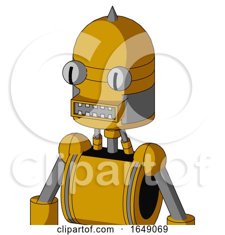 Yellow Robot with Dome Head and Square Mouth and Two Eyes and Spike Tip by Leo Blanchette