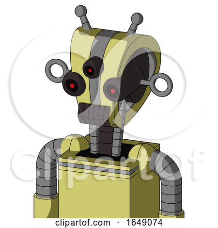 Yellow Robot with Droid Head and Dark Tooth Mouth and Three-Eyed and Double Antenna by Leo Blanchette