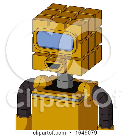 Yellow Robot with Cube Head and Happy Mouth and Large Blue Visor Eye by Leo Blanchette