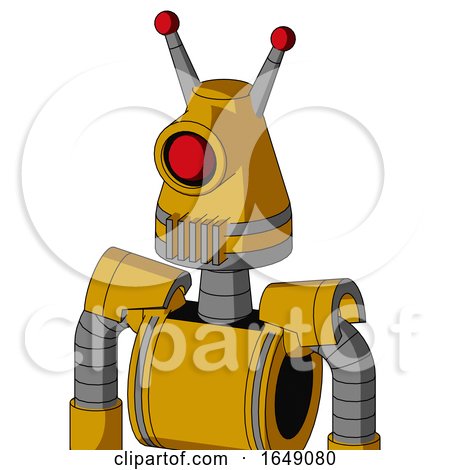 Yellow Robot with Cone Head and Vent Mouth and Cyclops Eye and Double Led Antenna by Leo Blanchette