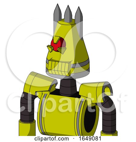 Yellow Robot with Cone Head and Toothy Mouth and Angry Cyclops Eye and Three Spiked by Leo Blanchette