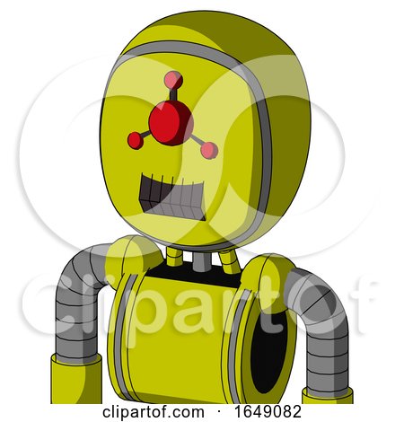 Yellow Robot with Bubble Head and Dark Tooth Mouth and Cyclops Compound Eyes by Leo Blanchette