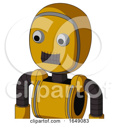 Yellow Robot with Bubble Head and Dark Tooth Mouth and Two Eyes by Leo Blanchette