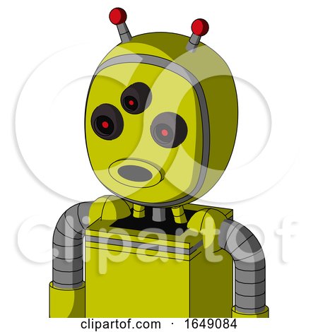 Yellow Robot with Bubble Head and Round Mouth and Three-Eyed and Double Led Antenna by Leo Blanchette