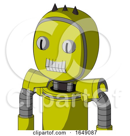 Yellow Robot with Bubble Head and Teeth Mouth and Two Eyes and Three Dark Spikes by Leo Blanchette