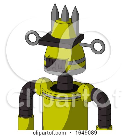 Yellow Robot with Cone Head and Dark Tooth Mouth and Black Visor Cyclops and Three Spiked by Leo Blanchette