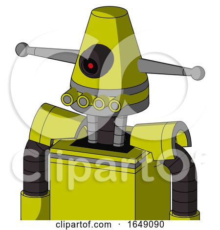 Yellow Robot with Cone Head and Pipes Mouth and Black Cyclops Eye by Leo Blanchette