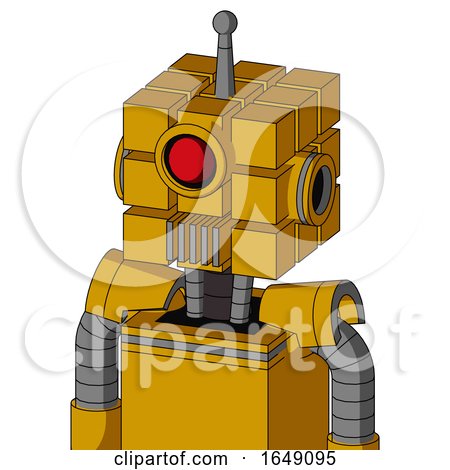 Yellow Robot with Cube Head and Vent Mouth and Cyclops Eye and Single Antenna by Leo Blanchette