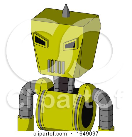 Yellow Robot with Box Head and Vent Mouth and Angry Eyes and Spike Tip by Leo Blanchette