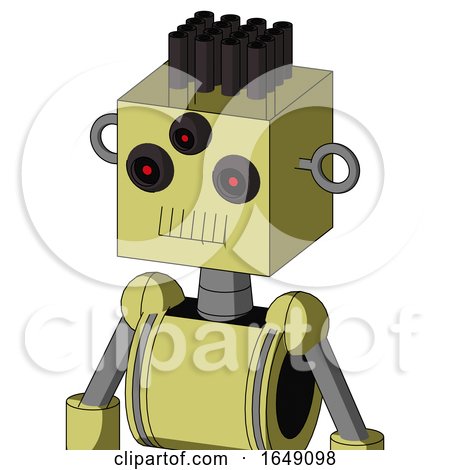 Yellow Robot with Box Head and Toothy Mouth and Three-Eyed and Pipe Hair by Leo Blanchette