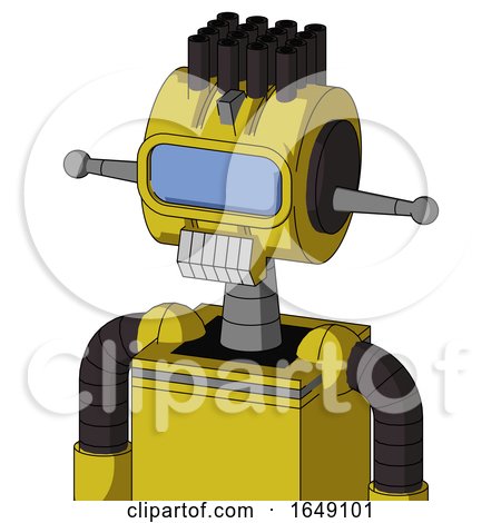 Yellow Droid with Multi-Toroid Head and Teeth Mouth and Large Blue Visor Eye and Pipe Hair by Leo Blanchette