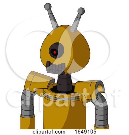 Yellow Droid with Rounded Head and Dark Tooth Mouth and Black Cyclops Eye and Double Antenna by Leo Blanchette