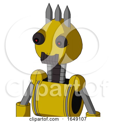 Yellow Droid with Rounded Head and Dark Tooth Mouth and Red Eyed and Three Spiked by Leo Blanchette