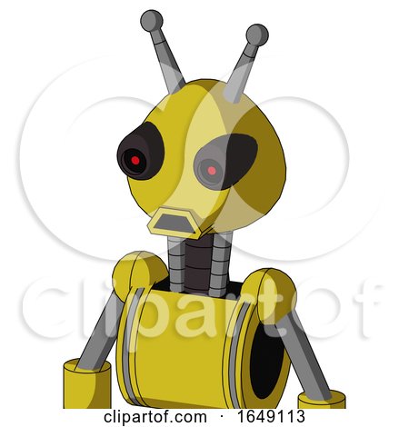 Yellow Droid with Rounded Head and Sad Mouth and Black Glowing Red Eyes and Double Antenna by Leo Blanchette