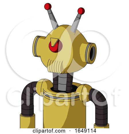 Yellow Droid with Rounded Head and Speakers Mouth and Angry Cyclops and Double Led Antenna by Leo Blanchette