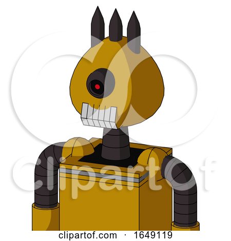 Yellow Droid with Rounded Head and Teeth Mouth and Black Cyclops Eye and Three Dark Spikes by Leo Blanchette