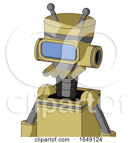 Yellow Droid with Vase Head and Pipes Mouth and Large Blue Visor Eye and Double Antenna by Leo Blanchette
