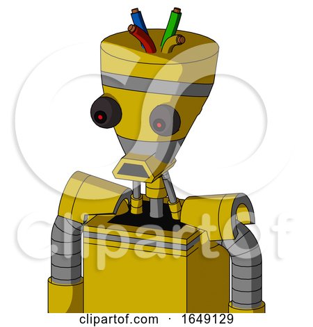 Yellow Droid with Vase Head and Sad Mouth and Red Eyed and Wire Hair by Leo Blanchette