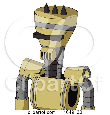 Yellow Droid with Vase Head and Speakers Mouth and Black Visor Cyclops and Three Dark Spikes by Leo Blanchette
