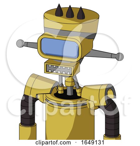 Yellow Droid with Vase Head and Square Mouth and Large Blue Visor Eye and Three Dark Spikes by Leo Blanchette