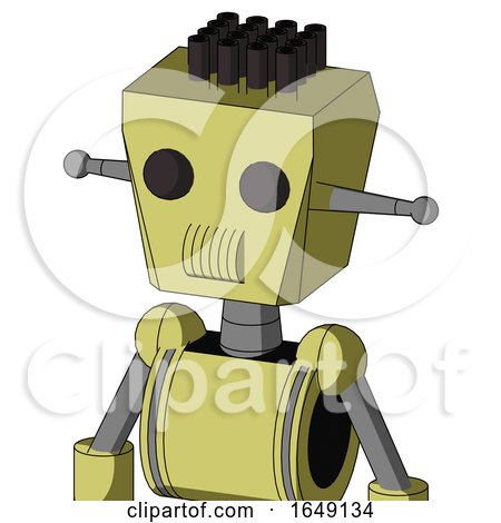 Yellow Robot with Box Head and Speakers Mouth and Two Eyes and Pipe Hair by Leo Blanchette