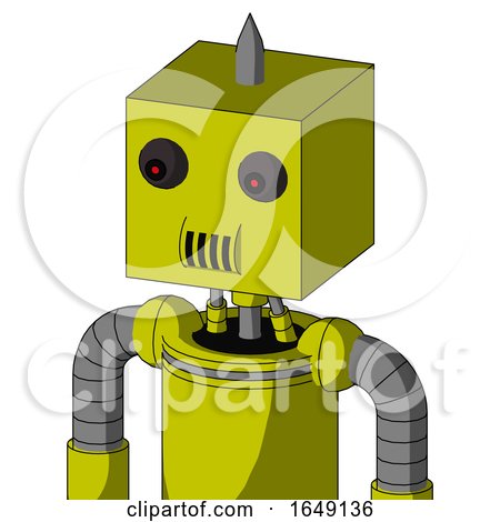 Yellow Robot with Box Head and Speakers Mouth and Red Eyed and Spike Tip by Leo Blanchette