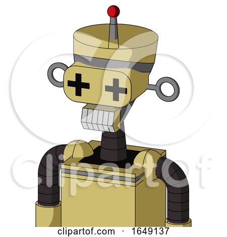 Yellow Droid with Vase Head and Teeth Mouth and Plus Sign Eyes and Single Led Antenna by Leo Blanchette