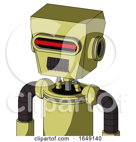Yellow Robot with Box Head and Dark Tooth Mouth and Visor Eye by Leo Blanchette