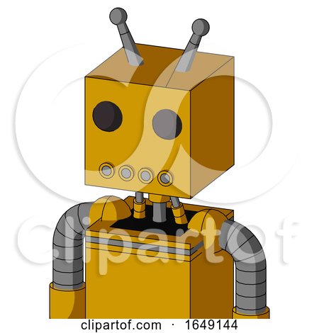 Yellow Robot with Box Head and Pipes Mouth and Two Eyes and Double Antenna by Leo Blanchette