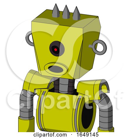 Yellow Robot with Box Head and Round Mouth and Black Cyclops Eye and Three Spiked by Leo Blanchette
