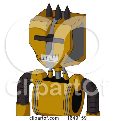 Yellow Droid with Mechanical Head and Teeth Mouth and Black Visor Cyclops and Three Dark Spikes by Leo Blanchette