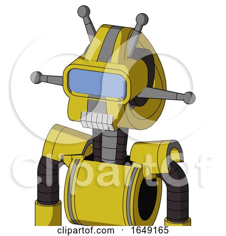 Yellow Droid with Droid Head and Teeth Mouth and Large Blue Visor Eye and Double Antenna by Leo Blanchette