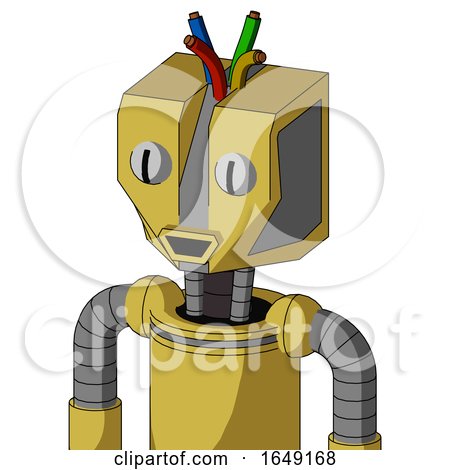 Yellow Droid with Mechanical Head and Happy Mouth and Two Eyes and Wire Hair by Leo Blanchette
