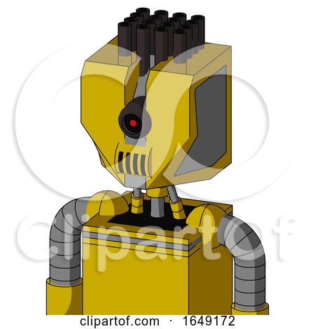 Yellow Droid with Mechanical Head and Speakers Mouth and Black Cyclops Eye and Pipe Hair by Leo Blanchette
