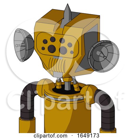 Yellow Droid with Mechanical Head and Speakers Mouth and Bug Eyes and Spike Tip by Leo Blanchette