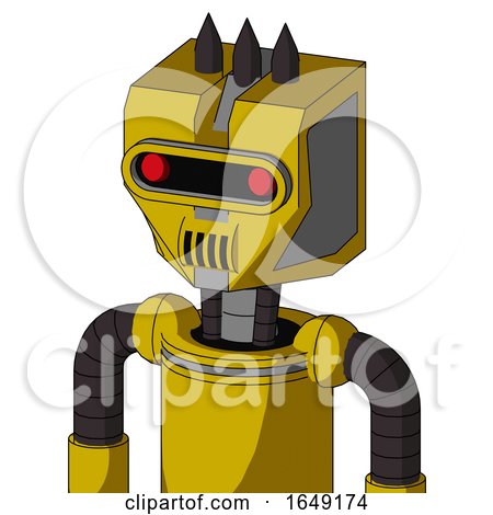 Yellow Droid with Mechanical Head and Speakers Mouth and Visor Eye and Three Dark Spikes by Leo Blanchette