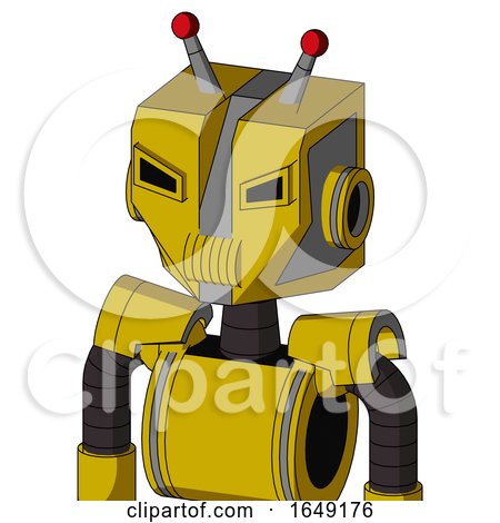 Yellow Droid with Mechanical Head and Speakers Mouth and Angry Eyes and Double Led Antenna by Leo Blanchette