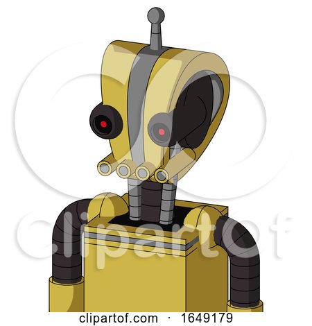 Yellow Droid with Droid Head and Pipes Mouth and Black Glowing Red Eyes and Single Antenna by Leo Blanchette