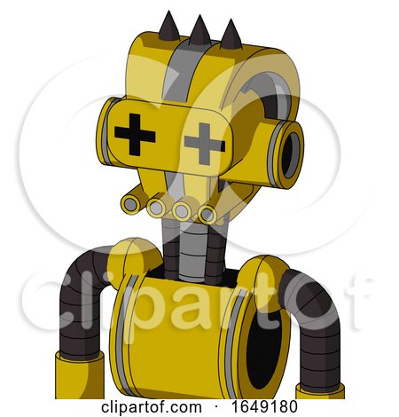 Yellow Droid with Droid Head and Pipes Mouth and Plus Sign Eyes and Three Dark Spikes by Leo Blanchette